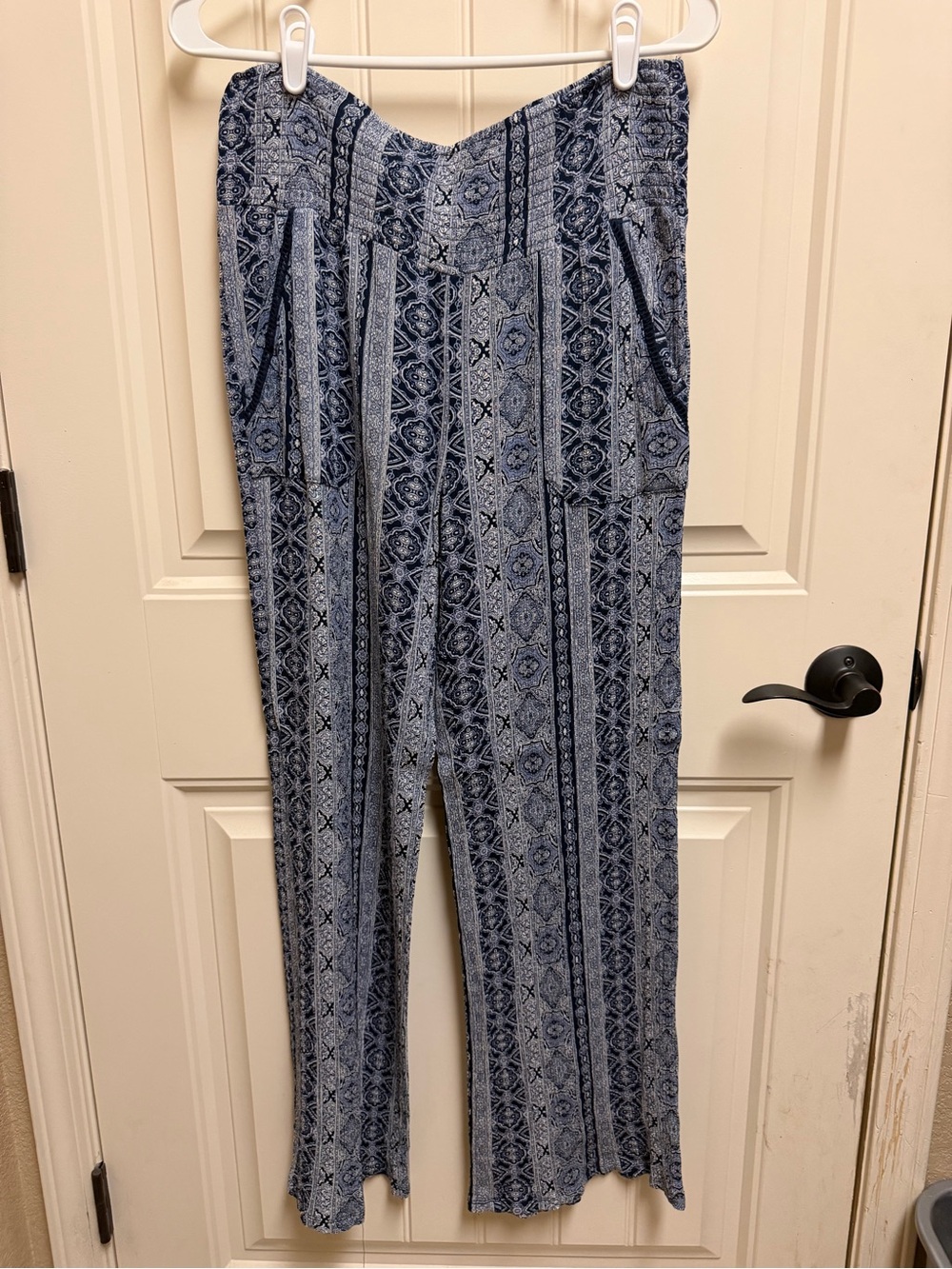 Blue Patterned Wide-Leg Women’s Pants